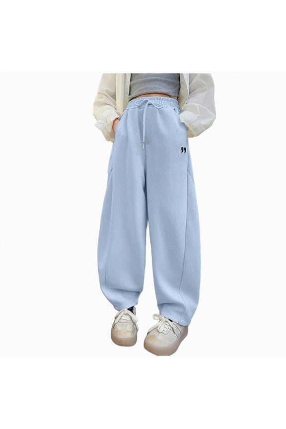 Girls Pants Size 6 Baggy Sweatpants for Teen Girls Oversized Wide Leg Loose Sweat Pants Elastic High Waist Drawstring Athletic Casual Joggers|Blue 13-14 Years