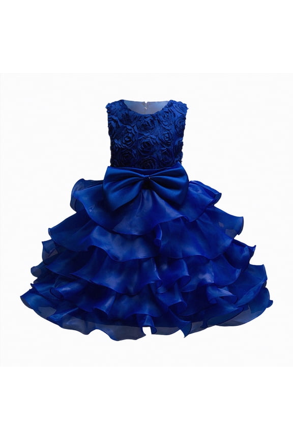 Girls Party Dress Flower Girl's Dress Princess Puffy Tulle Dresses Bridesmaid Wedding Communion Birthday Party Pageant Maxi Prom Gown for Kids(Blue,2-3 Years)
