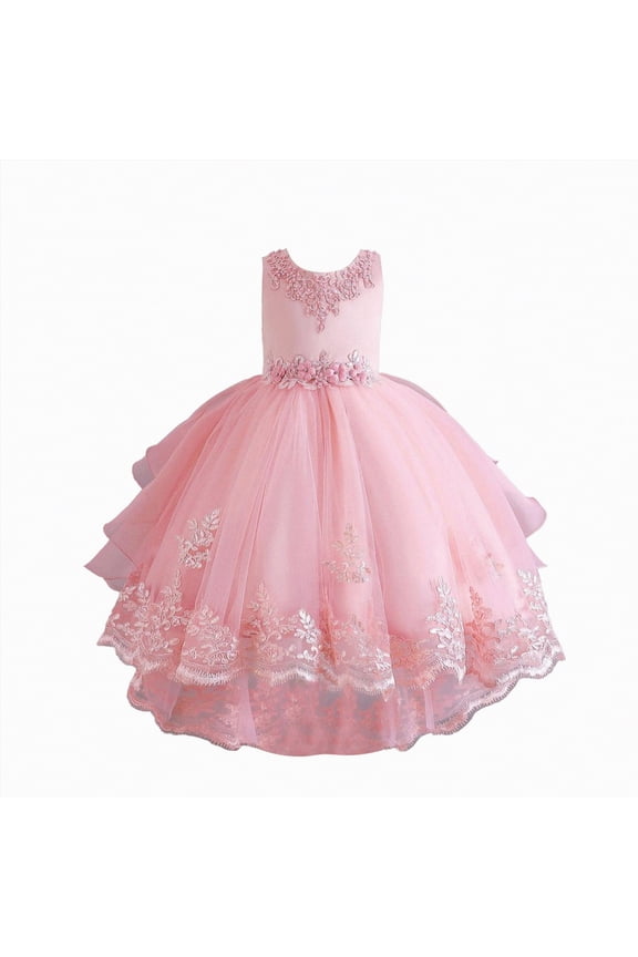 Girls Party Dresses Flower Girls Dress Wedding Satin Dresses Princess Birthday Party Prom Ball Gown(Pink,10-11 Years)
