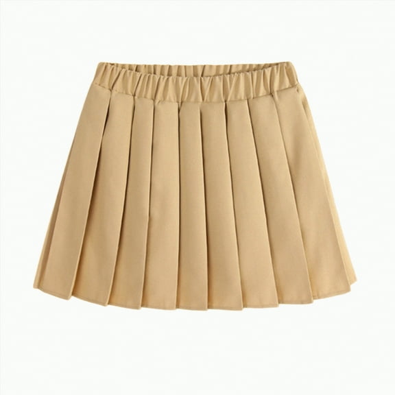 mgoYE Girls Pleated Skirts Casual A Line Elastic High Waist Uniform Skorts Athletic Skorts Back to School Outfits|Khaki 10-11 Years