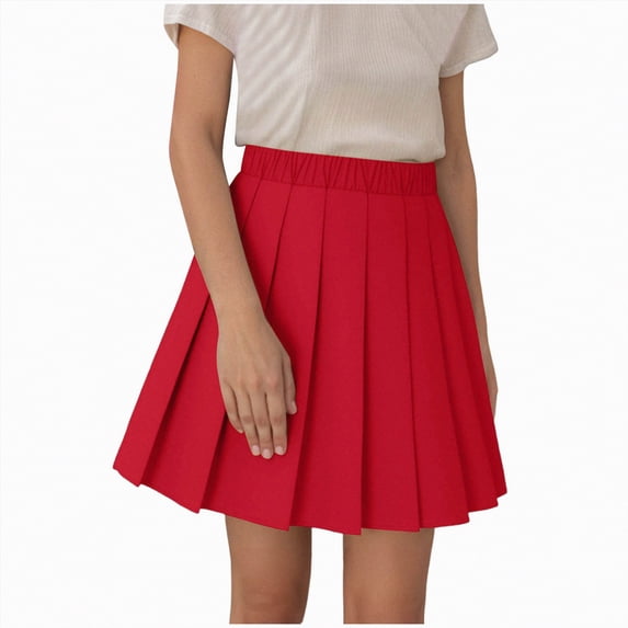 mgoYE Girls Pleated Skirts Casual A Line Elastic High Waist Uniform Skorts Athletic Skorts Back to School Outfits|Red 10-11 Years
