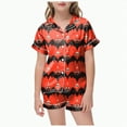 thumbnail image 1 of mgoYE Girls Satin Pajama Set Girls Silk Satin Pajama Set Halloween Pumpkin Print Short Sleeve Button Shirts and Shorts 2 Piece Sleepwear|Red 6-7 Years, 1 of 5