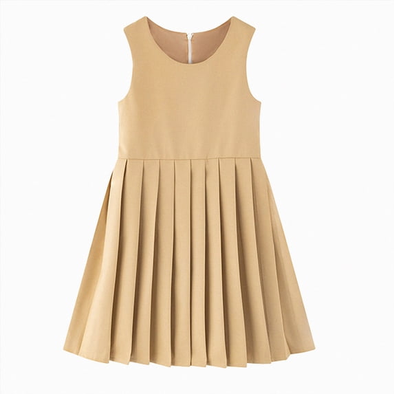 mgoYE Girls School Uniform Skirt 3-14T Kids High Waist A-line Overall Skorts Girls Solid Color Mini Skirts with Shorts(Khaki,12-14 Years)
