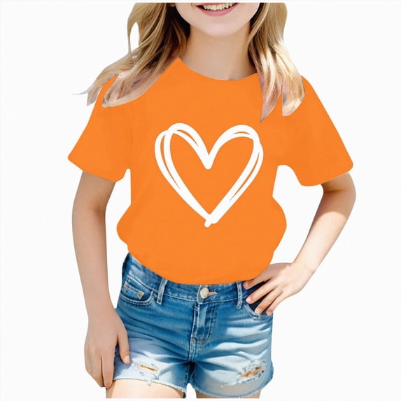mgoYE Girls Short Sleeve T Shirts Kids Summer Tops Crewneck Basic ...