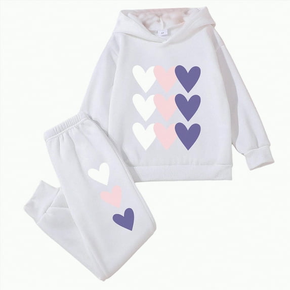 mgoYE Girls Size 7 Clothes Boys Clothes Solid Long Sleeve Hoodie Sweatshirt and Sweatpants 2Pcs Fall Winter Outfits(White,6-7 Years)