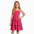 thumbnail image 1 of mgoYE Girls Spaghetti Strap Ruffled Swing Dress for Teen Tween Formal Prom Back to School Homecoming Dance Casual(Hot Pink,7-8 Years), 1 of 5