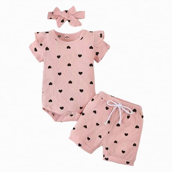 mgoYE Girls Summer Clothes Girl Outfits Short Sleeve Ruffle Romper + Floral Shorts/Skirts + Headband Set|Pink 0-3 Months