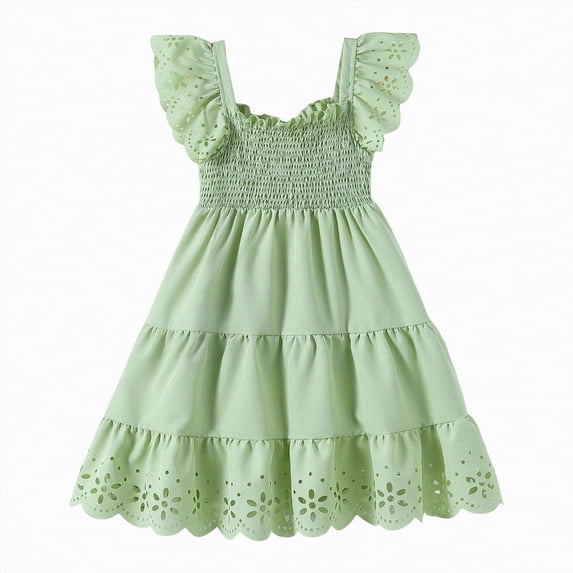mgoYE Girls Summer Dresses Tween Short Sleeve Formal Flower Girl Dress Teen Sundress 3-7T(Green,6-7 Years)