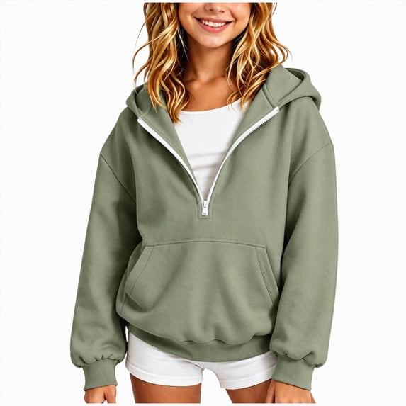 mgoYE Girls Sweatshirt Half Zipper Long Sleeve Pullover Quarter Zip Hoodie for Teen Girls Fall Clothes(Light Green,3-4 Years)
