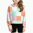 thumbnail image 1 of mgoYE Girls Sweatshirt Hooded Girls Crop Tops Kids Hoodies Cute Plaid Color Block Shirts Long Sleeve Cropped Casual Pullover Fashion Sweatshirts|Pink 7-8 Years, 1 of 4