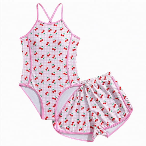 mgoYE Girls Swimsiut One Piece Bathing Suit with Shorts Adjustable Straps Swimwear|Light Pink 9-10 Years