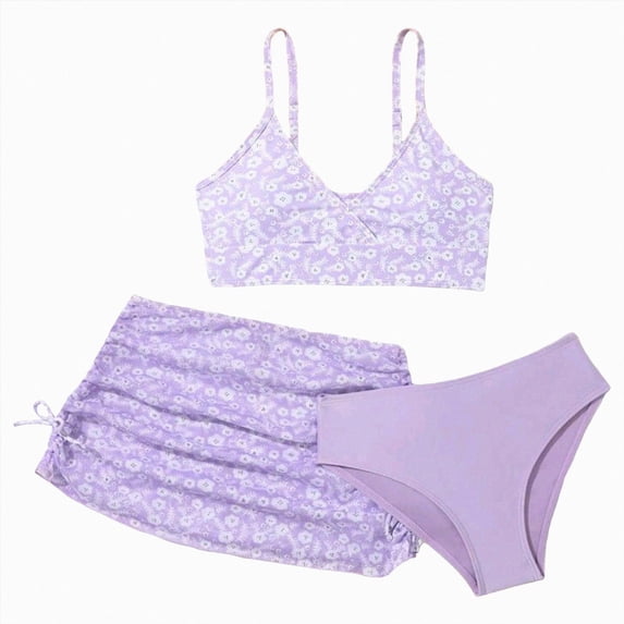 mgoYE Girls Swimsuit Girl's 3 Piece Cute Swimsuit Bow Bikini Set Triangle High Waisted Bathing Suit with Cover Up
