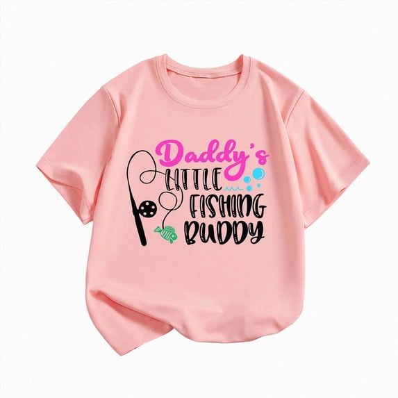 mgoYE Girls' Tees Letters Graphic Father's Day Shirts Gifts Round Neck Short Sleeve Kid T Shirts Summer Cute Trendy Tops(Pink,5-6 Years)