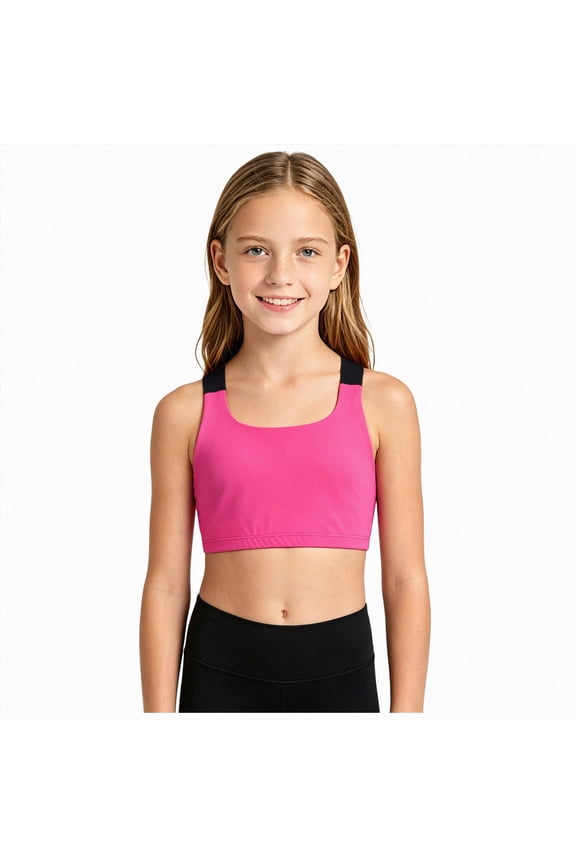 Girls Training Bra 5-12 Years Kids Sports Bra Crop Cami for Teens with Adjustable Straps(Hot Pink,5-6 Years)