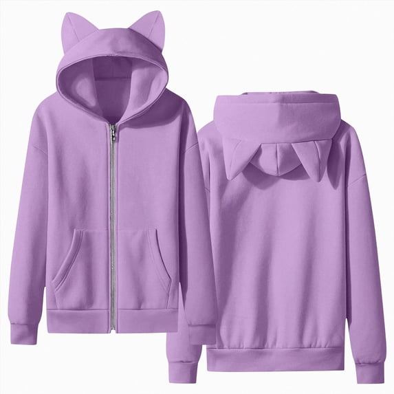 mgoYE Girls Zip Up Hoodies Cat Ear Teen Fleece Full-Zip Sweatshirts Jacket Casual Fall Hoodie with Pocket