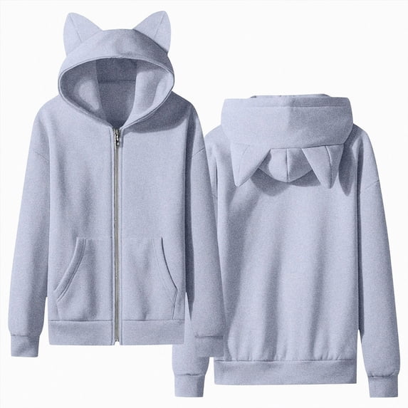 mgoYE Girls Zip Up Hoodies Cat Ear Teen Fleece Full-Zip Sweatshirts Jacket Casual Fall Hoodie with Pocket