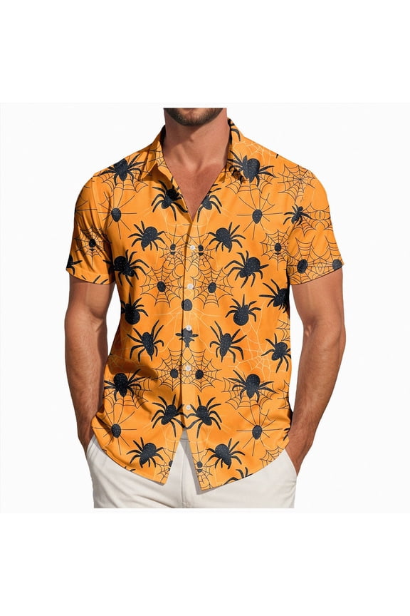 Halloween Button T Shirts for Man Family Halloween Thanksgiving Tops Casual Thankful Pumpkin Turkey Graphic Tees Men's Shirts Size L