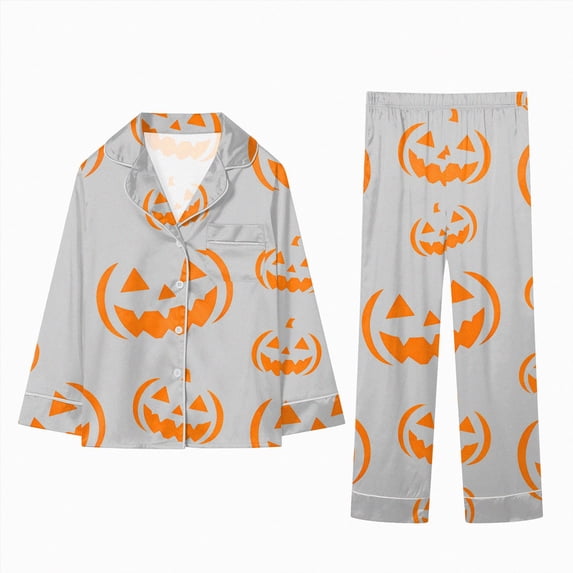 mgoYE Halloween Family Matching Pajamas Set Button Down Pumpkin Print