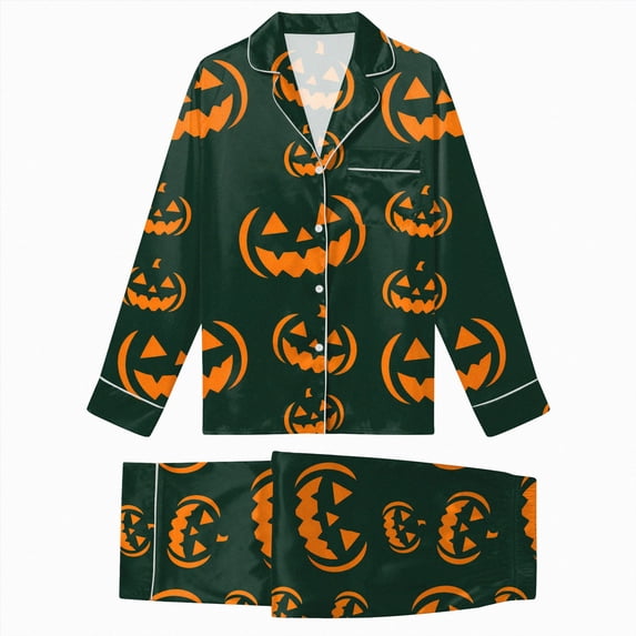 mgoYE Halloween Family Matching Pajamas Set Button Down Pumpkin Print