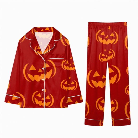 mgoYE Halloween Family Matching Pajamas Set Button Down Pumpkin Print