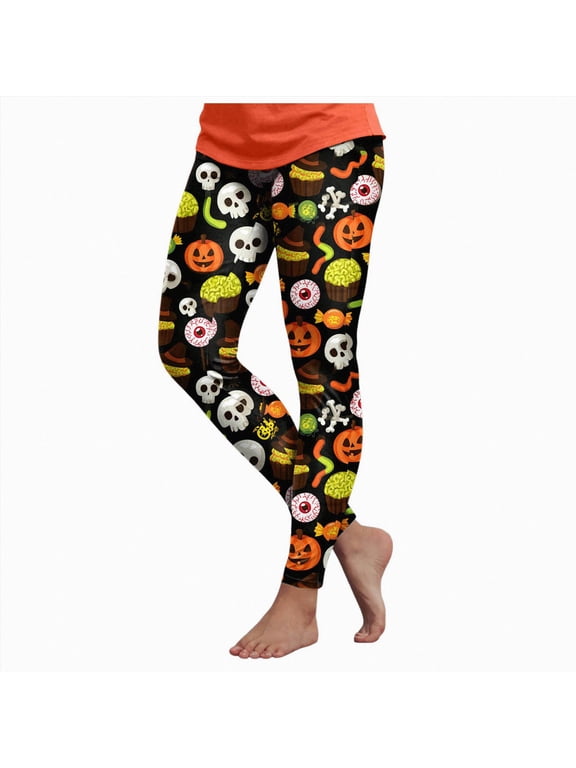 Halloween Leggings for Woman Print Stretchy Leggings Fall Winter High Waisted Tummy Control S