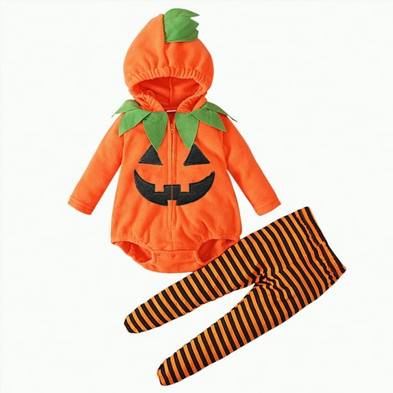 mgoYE Halloween Outfit 2T Boy My First Halloween Baby Boy Outfit Long Sleeve Pumpkin Romper Pants Set with Beanie Hat Boy Fall Clothes(Light Yellow,18-24 Months)
