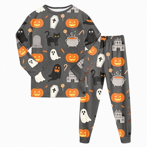 mgoYE Halloween Pajamas Kids Girls Boys 2 Piece Pajama Set - Printed Girls Boys PJs - Soft Long Sleeve Shirt & Pants Sleepwear 7-8 Years