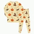thumbnail image 1 of mgoYE Halloween Pajamas Set Toddler Girl Pumpkin Pjs Cuffs Button Shirt Pants Sleepwear Cute 2Pcs Loungewear(Yellow,5-6 Years), 1 of 9