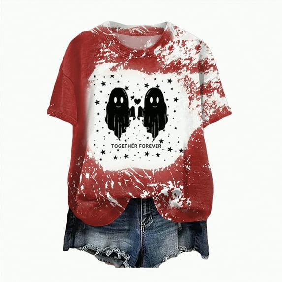 mgoYE Halloween Shirt Women Halloween Doodles Shirt for Women Cute Vintage Graphic Halloween Tshirt for Party Short Sleeve Fall Shirt(F-Wine,XL)