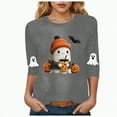 thumbnail image 1 of mgoYE Halloween Shirt Women Womens Halloween 3/4 Sleeve V Neck Shirts Fall Halloween Funny Graphic Length Sleeve Top Spooky Season Tees(Grey,M), 1 of 6