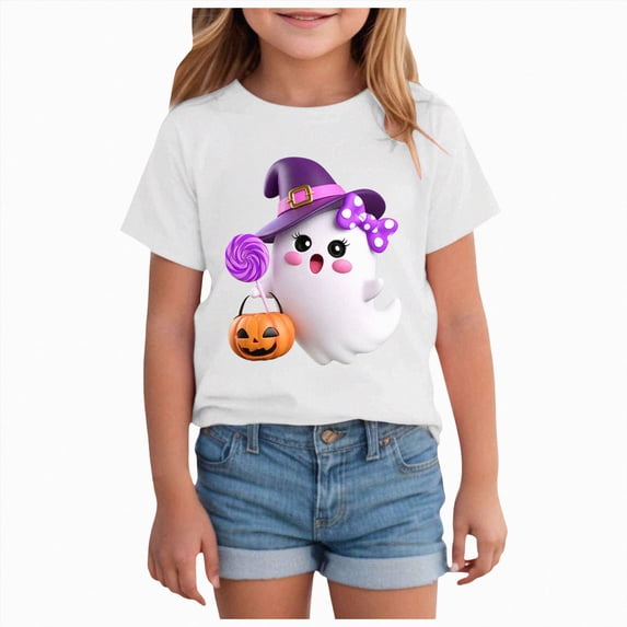 mgoYE Halloween Shirts for Girls Boys Ghost Reading T-Shirt Spooky Season Halloween Graphic Tops T Shirt for Boys 1-2 Years