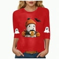 thumbnail image 1 of mgoYE Halloween Shirts for Women 3/4 Sleeve Fall Shirts for Women V Neck Pumpkin Ghost Graphic Halloween Thanksgiving Party Tops(Red,3XL), 1 of 6