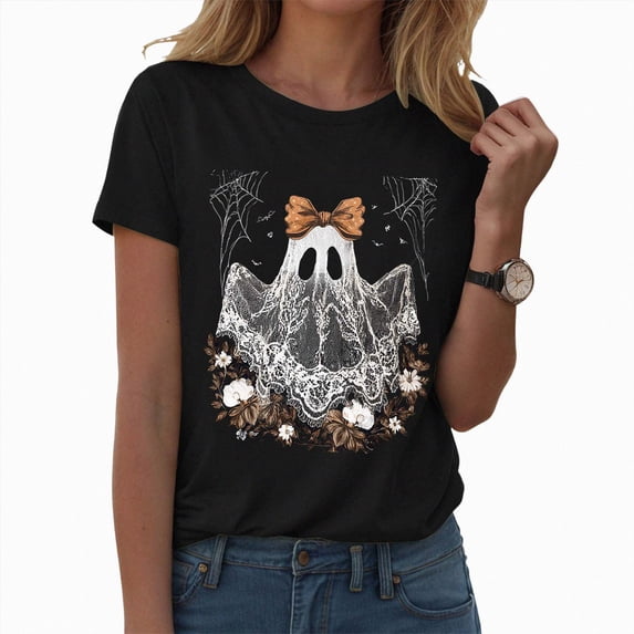 mgoYE Halloween Shirts for Women Fall Halloween Short Sleeve T Shirts for Women Cute Autumn Graphic Tees Tops