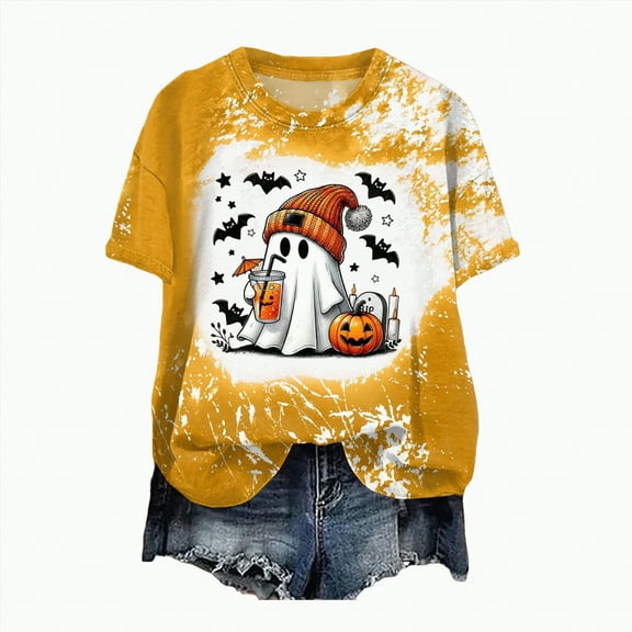 mgoYE Halloween Shirts for Women Halloween Teacher Shirts for Women Reading Books T-Shirt Funny Teacher Librarian Halloween Party Tee Tops(Yellow,L)