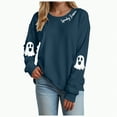 thumbnail image 1 of mgoYE Halloween Shirts for Women Long Sleeve Crewneck Casual Dressy Tops Funny Graphic Halloween Fall Fashion Outfits(Navy,L), 1 of 5