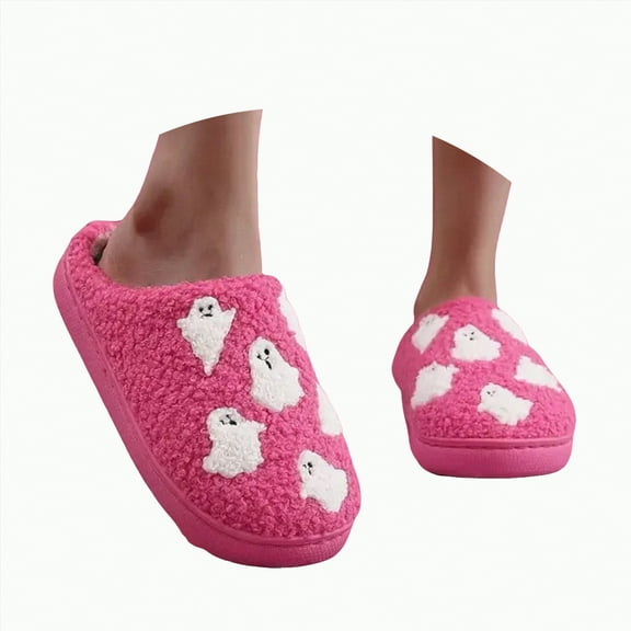 mgoYE Halloween Slippers for Women Retro Soft Cozy Comfy Plush Lightweight Slip-on Indoor Outdoor Anti-Skid Sole Christmas House Shoes(Red,8)