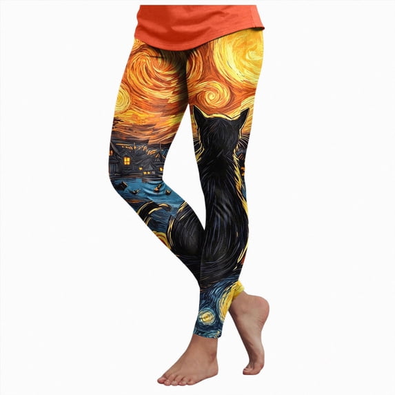 mgoYE Halloween Sweat Pants Women High Waisted Stretchy Soft Holiday Patterned Tights Workout Yoga Pants Size L