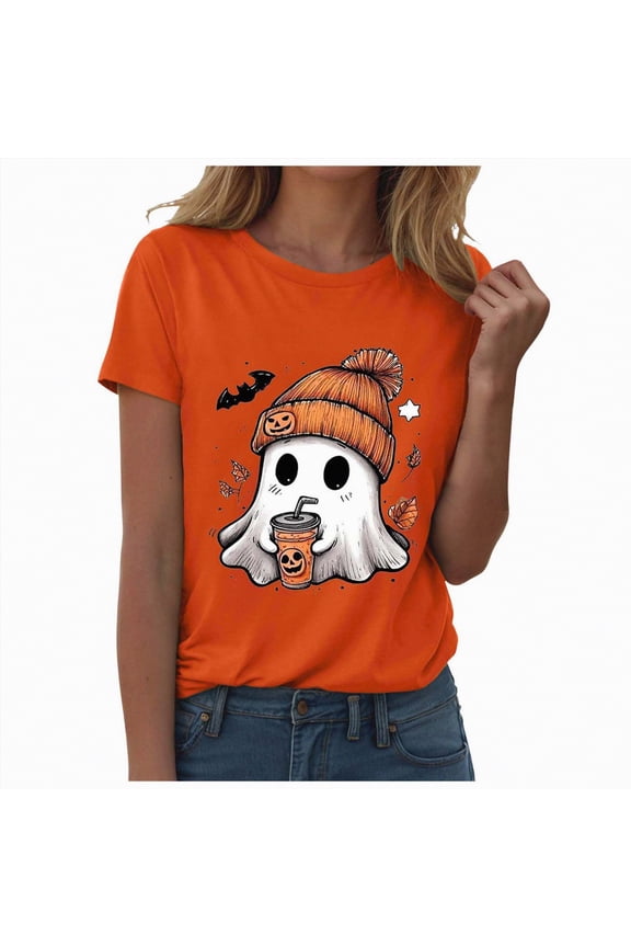 Halloween Tee Shirts for Women Halloween Teacher Shirts for Women Reading Books T-Shirt Funny Teacher Librarian Halloween Party Tee Tops(Orange,M)