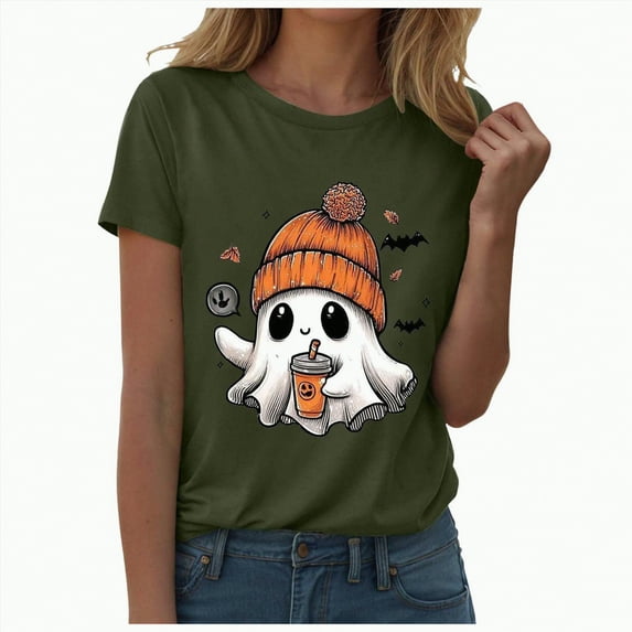 mgoYE Halloween Tee Shirts for Women Halloween for Women Funny Pumpkin Printed Cute T Shirts Orange Graphic Tops Fall Tee Fashion Gift(AG,3XL)