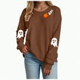 thumbnail image 1 of mgoYE Halloween Tee Shirts for Women Long Sleeve Crewneck Casual Dressy Tops Funny Graphic Halloween Costumes Fall Fashion Outfits(Brown,2XL), 1 of 5