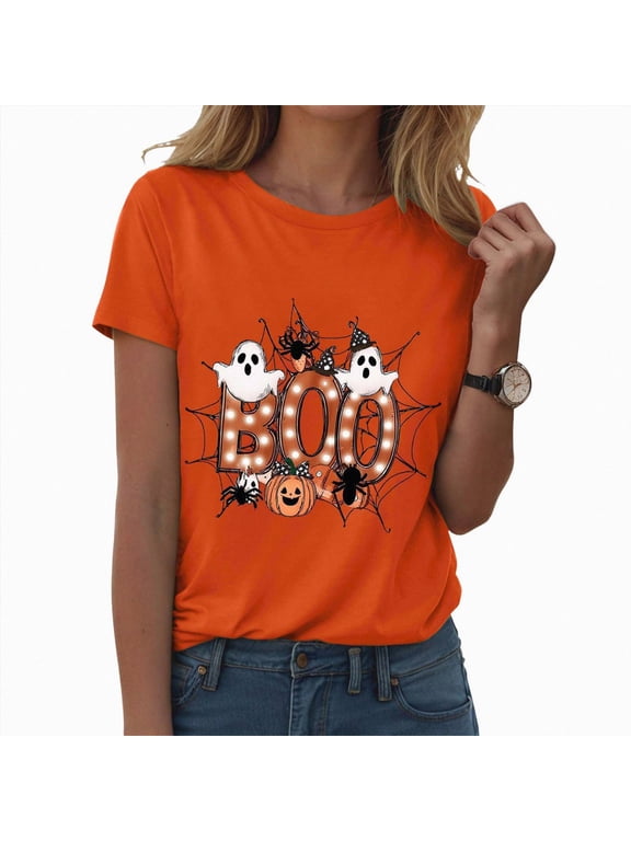 Halloween Tee Shirts for Women Short Sleeve Shirt Graphic Tees Pullover Tops