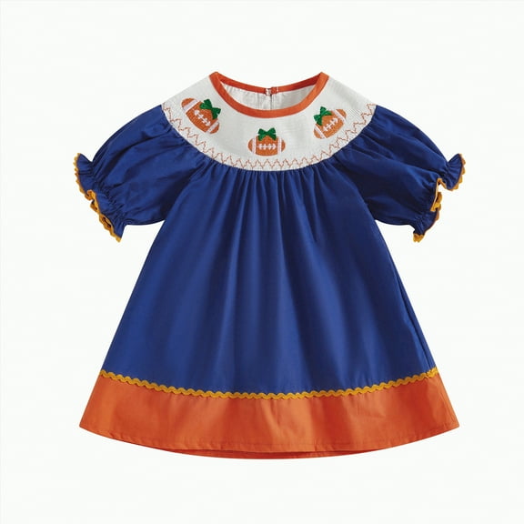 mgoYE Halloween Toddler Girl Outfit Baby Girls Long Sleeve Dress Kids Pumpkin Bow A Line Princess Dresses Cute Clothes|Blue 4-5 Years