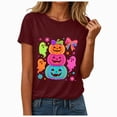 thumbnail image 1 of mgoYE Halloween Tshirt Women Pumpkin T-Shirts Thanksgiving Graphic Tee Tops T Shirt for Women(Wine,L), 1 of 9