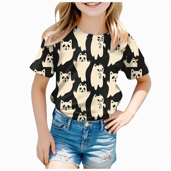 mgoYE Halloween Tshirt for Kids Fall Tee Shirt Funny Graphic Clothes Halloween T-Shirts for Boys Girls Tshirt Boys Size 6-7 Years