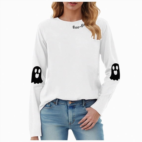 mgoYE Halloween Tshirts Women Graphic T-shirt Casual Crew Neck Long Sleeve Tee Tops