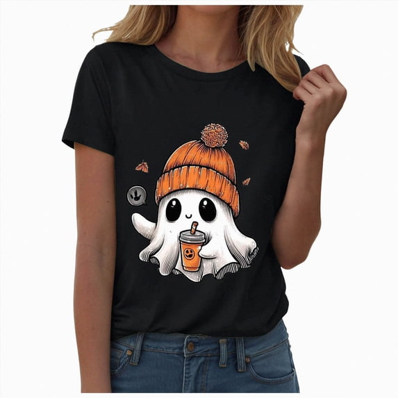 mgoYE Halloween Tshirts Women Halloween Shirts Crew Neck Loose Tee Tunic Tops Woman Tshirts Size L