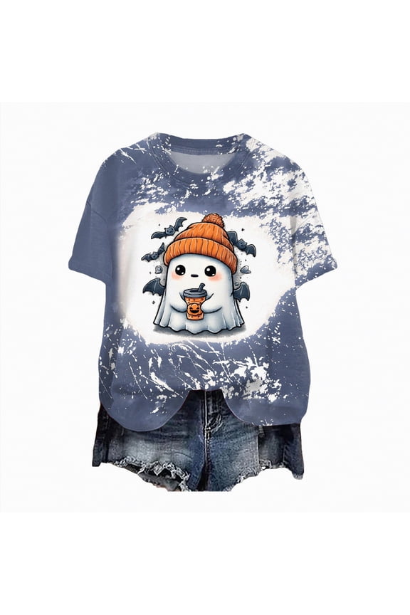 Halloween Tshirts Women Halloween Shirts for Women Funny Halloween Pumpkin Graphic Short Sleeve Shirt Casual Fall Tee Tops(Blue,M)