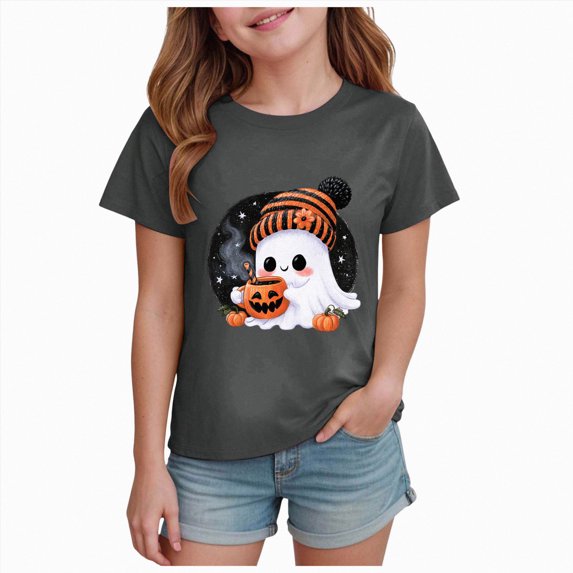 mgoYE Halloween Tshirts for Girls Boys Cute Ghost Fall Pumpkin Graphic Shirt Coffee Lover Tees Short Sleeve Tops Boys Tshirts