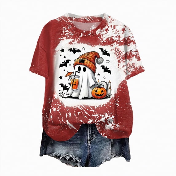 mgoYE Halloween Womens Clothing Halloween Doodles Shirt for Women Cute Vintage Graphic Halloween Tshirt for Party Short Sleeve Fall Shirt(,S)