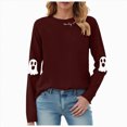 thumbnail image 1 of mgoYE Halloween Womens Clothing Halloween Sweatshirts for Women Ghost Pumpkin Long Sleeve T-shirt Graphic Tees Fall Pullover Tops(Wine,L), 1 of 8
